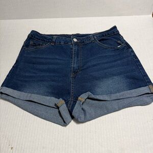 SHEIN Dark Blue Cuffed Denim Shorts